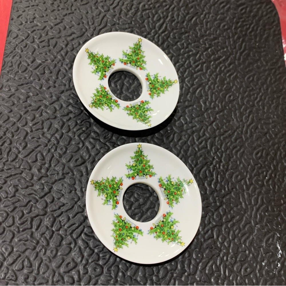 Biedermann West Germany porcelain floral wax drip candle rings vintage holiday